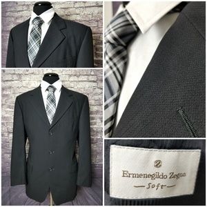 ERMENEGILDO ZEGNA SOFT 44 R BLACK TEXTURED BLAZER